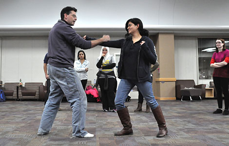 Students participated in a self-defense class taught by Ed Glimme and sponsored by the Programs and Activities Council.