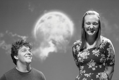 The play "Our Town" explores personal identity through the stories of two characters, George Gibbs (Daniel Swenson) and Emily Webb (Allison Durst).