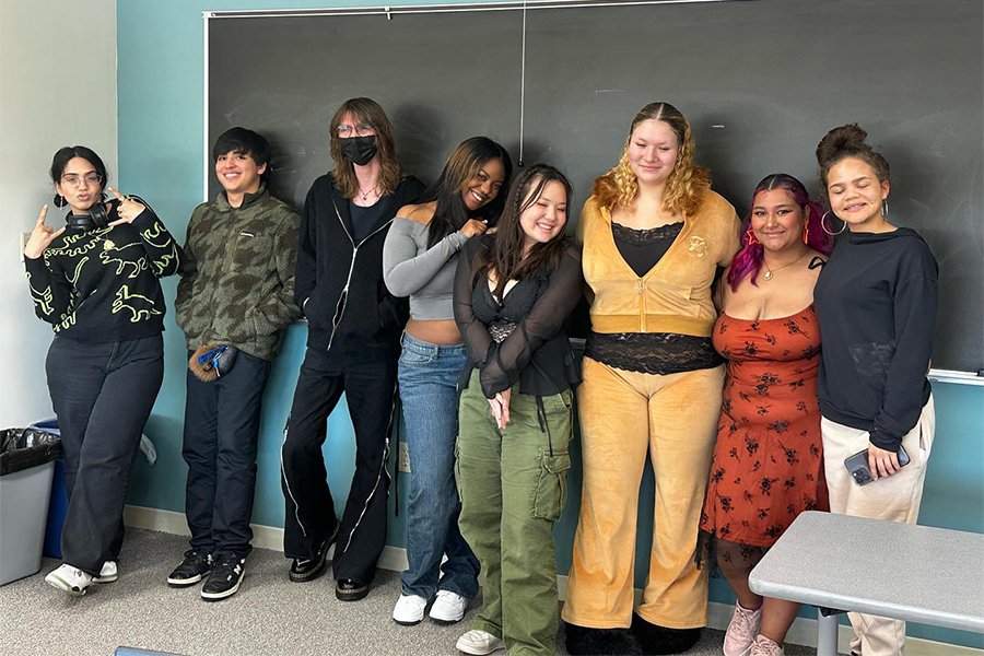 Members of the recently formed Fashion Club gather for a photograph.