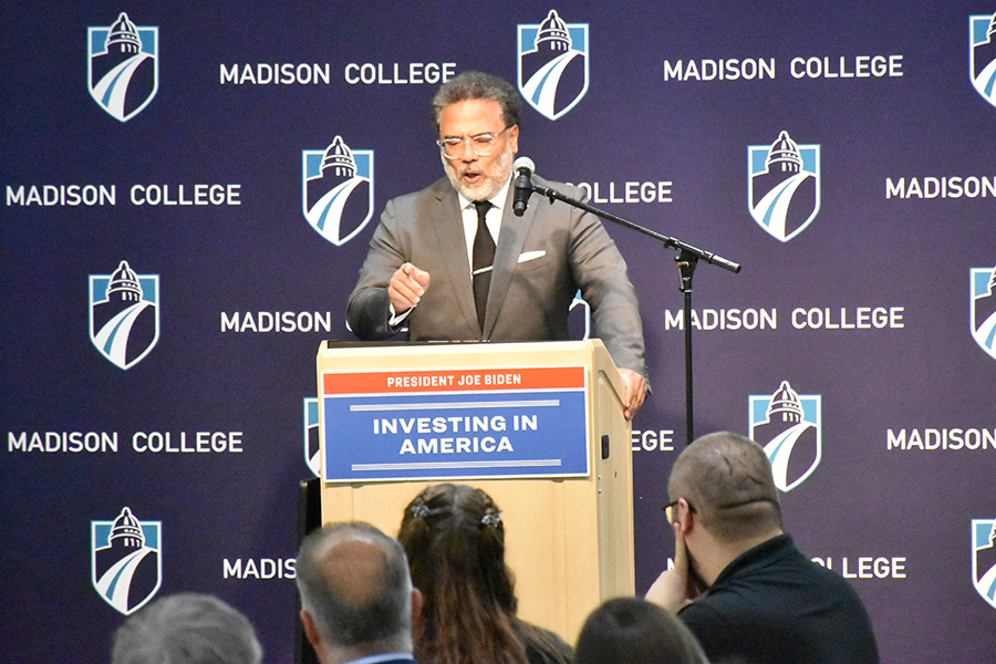 National Cyber Director Harry Coker Jr. speaks at an event at Madison College’s Truax Campus in early August.