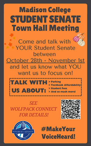 Student Senate will be holding Town Hall events.