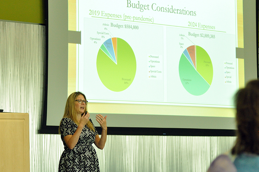 City of Madison Community Development Grants Supervisor Linette Rhodes speaks at a public hearing at Madison College.